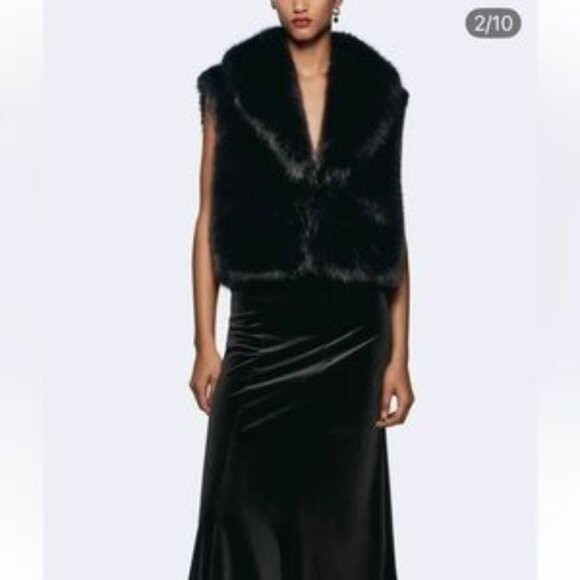 Zara black faux fur cropped blogger vest size M - Picture 8 of 11